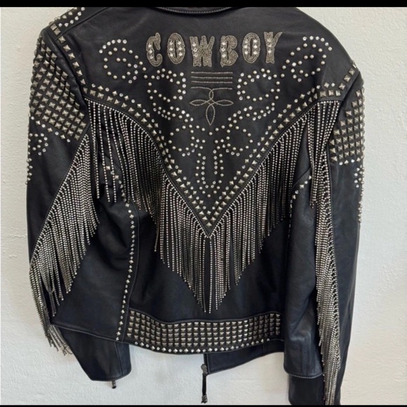 Double D Ranch Rhinestone Fringe Cowboy Leather Jacket beaded crystal RTL 1395 - Picture 11 of 14
